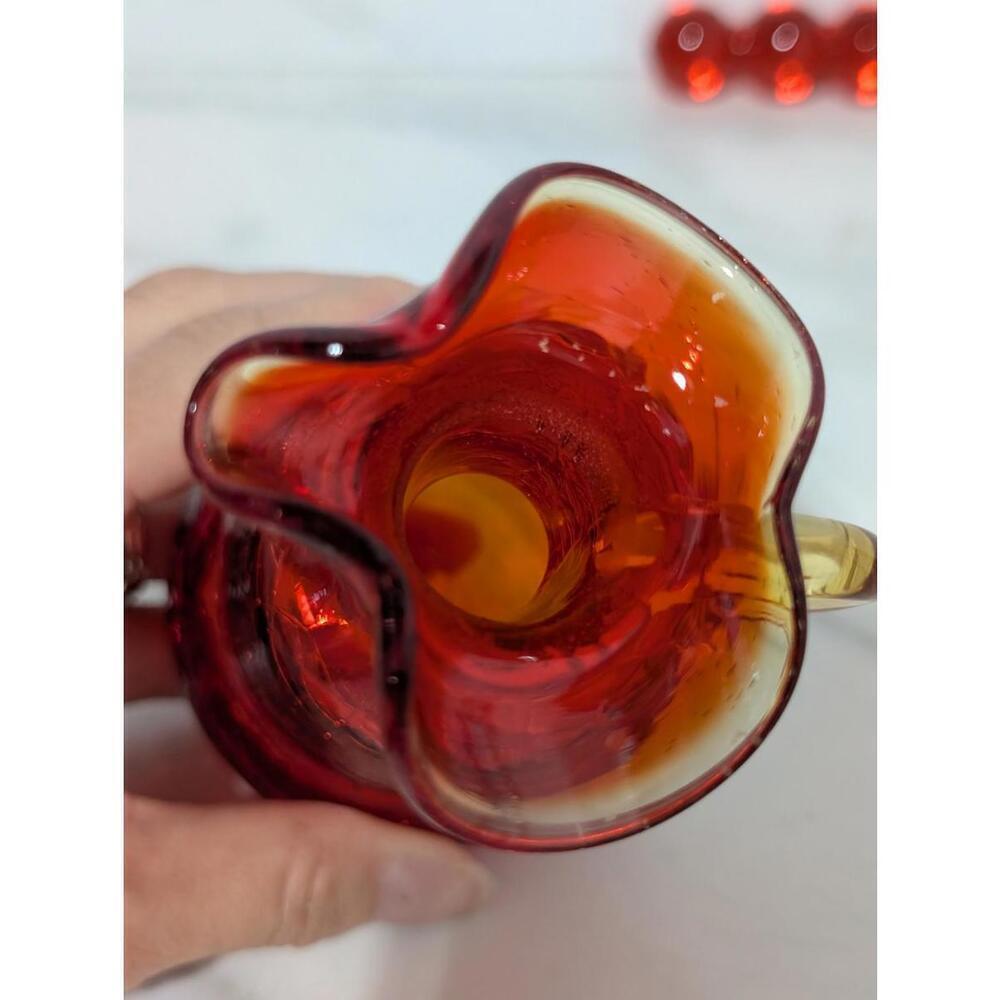 Vintage Red Crackle Glass Cruet Sized Decanter W/Stopper - Picture 7 of 9